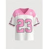 image:imageRoseSeek Girls Leopard Bows Graphic Tees Oversized Football Jersey Mesh Color Block Short Sleeve T ShirtPink White