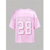 image:imageRoseSeek Girls Leopard Bows Graphic Tees Oversized Football Jersey Mesh Color Block Short Sleeve T ShirtPink and White