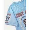 image:imageRoseSeek Girls Leopard Bows Graphic Tees Oversized Football Jersey Mesh Color Block Short Sleeve T ShirtSheer Blue