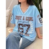image:imageRoseSeek Girls Leopard Bows Graphic Tees Oversized Football Jersey Mesh Color Block Short Sleeve T ShirtSheer Blue