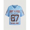 image:imageRoseSeek Girls Leopard Bows Graphic Tees Oversized Football Jersey Mesh Color Block Short Sleeve T ShirtSheer Blue