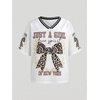 image:imageRoseSeek Girls Leopard Bows Graphic Tees Oversized Football Jersey Mesh Color Block Short Sleeve T ShirtWhite