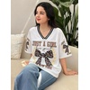 image:imageRoseSeek Girls Leopard Bows Graphic Tees Oversized Football Jersey Mesh Color Block Short Sleeve T ShirtWhite