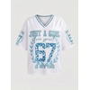 image:imageRoseSeek Girls Leopard Bows Graphic Tees Oversized Football Jersey Mesh Color Block Short Sleeve T ShirtWhite and Blue