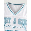 image:imageRoseSeek Girls Leopard Bows Graphic Tees Oversized Football Jersey Mesh Color Block Short Sleeve T ShirtWhite and Blue