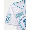image:imageRoseSeek Girls Leopard Bows Graphic Tees Oversized Football Jersey Mesh Color Block Short Sleeve T ShirtWhite and Blue