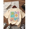 image:imageRoseSeek Girls Letter Animal Graphic Tees Short Sleeve Crewneck T Shirts Oversized Vacation Summer TopsApricot and Blue