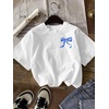 image:imageRoseSeek Girls Letter Animal Graphic Tees Short Sleeve Crewneck T Shirts Oversized Vacation Summer TopsBow White