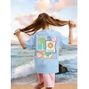 image:imageRoseSeek Girls Letter Animal Graphic Tees Short Sleeve Crewneck T Shirts Oversized Vacation Summer TopsBright Blue