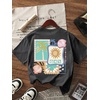 image:imageRoseSeek Girls Letter Animal Graphic Tees Short Sleeve Crewneck T Shirts Oversized Vacation Summer TopsDark Deep Grey