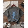image:imageRoseSeek Girls Letter Animal Graphic Tees Short Sleeve Crewneck T Shirts Oversized Vacation Summer TopsDark Grey