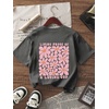 image:imageRoseSeek Girls Letter Animal Graphic Tees Short Sleeve Crewneck T Shirts Oversized Vacation Summer TopsDeep Grey and Pink