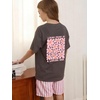 image:imageRoseSeek Girls Letter Animal Graphic Tees Short Sleeve Crewneck T Shirts Oversized Vacation Summer TopsDeep Grey and Pink