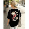 image:imageRoseSeek Girls Letter Animal Graphic Tees Short Sleeve Crewneck T Shirts Oversized Vacation Summer TopsFloral Black