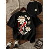image:imageRoseSeek Girls Letter Animal Graphic Tees Short Sleeve Crewneck T Shirts Oversized Vacation Summer TopsFloral Black