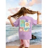 image:imageRoseSeek Girls Letter Animal Graphic Tees Short Sleeve Crewneck T Shirts Oversized Vacation Summer TopsMauve Purple