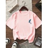image:imageRoseSeek Girls Letter Animal Graphic Tees Short Sleeve Crewneck T Shirts Oversized Vacation Summer TopsPink and Blue