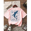 image:imageRoseSeek Girls Letter Animal Graphic Tees Short Sleeve Crewneck T Shirts Oversized Vacation Summer TopsPink and Blue