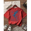image:imageRoseSeek Girls Letter Animal Graphic Tees Short Sleeve Crewneck T Shirts Oversized Vacation Summer TopsRed
