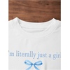 image:imageRoseSeek Girls Letter Bow Graphic Tees Short Sleeve Crewneck Cute Shirts for Teen Girls TrendyBlue and White
