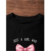 image:imageRoseSeek Girls Letter Bow Graphic Tees Short Sleeve Crewneck Cute Shirts for Teen Girls TrendyGraphic Black