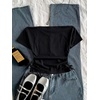 image:imageRoseSeek Girls Off The Shoulder Letter Graphic Tees Short Sleeve Ruched Bowknot T Shirts Cute Crop TopsBlack Blue
