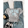 image:imageRoseSeek Girls Off The Shoulder Letter Graphic Tees Short Sleeve Ruched Bowknot T Shirts Cute Crop TopsGrey