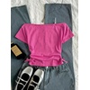 image:imageRoseSeek Girls Off The Shoulder Letter Graphic Tees Short Sleeve Ruched Bowknot T Shirts Cute Crop TopsHot Pink