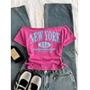 image:imageRoseSeek Girls Off The Shoulder Letter Graphic Tees Short Sleeve Ruched Bowknot T Shirts Cute Crop TopsHot Pink