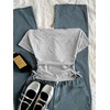image:imageRoseSeek Girls Off The Shoulder Letter Graphic Tees Short Sleeve Ruched Bowknot T Shirts Cute Crop TopsLight Grey
