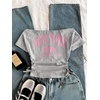 image:imageRoseSeek Girls Off The Shoulder Letter Graphic Tees Short Sleeve Ruched Bowknot T Shirts Cute Crop TopsLight Grey