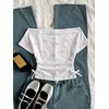 image:imageRoseSeek Girls Off The Shoulder Letter Graphic Tees Short Sleeve Ruched Bowknot T Shirts Cute Crop TopsWhite