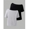 image:imageRoseSeek Girls Off The Shoulder Tops Short Sleeve Cute Summer T Shirts for Teens Girls Y2k Tops TrendyBlack and Grey