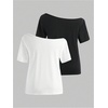 image:imageRoseSeek Girls Off The Shoulder Tops Short Sleeve Cute Summer T Shirts for Teens Girls Y2k Tops TrendyBlack and White