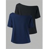 image:imageRoseSeek Girls Off The Shoulder Tops Short Sleeve Cute Summer T Shirts for Teens Girls Y2k Tops TrendyBlue Black