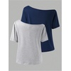 image:imageRoseSeek Girls Off The Shoulder Tops Short Sleeve Cute Summer T Shirts for Teens Girls Y2k Tops TrendyBlue Grey