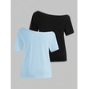 image:imageRoseSeek Girls Off The Shoulder Tops Short Sleeve Cute Summer T Shirts for Teens Girls Y2k Tops TrendyBlue and Black