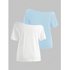 image:imageRoseSeek Girls Off The Shoulder Tops Short Sleeve Cute Summer T Shirts for Teens Girls Y2k Tops TrendyBlue and White