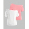 image:imageRoseSeek Girls Off The Shoulder Tops Short Sleeve Cute Summer T Shirts for Teens Girls Y2k Tops TrendyPink and White