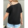 image:imageRoseSeek Girls Off The Shoulder Tops Short Sleeve Loose Summer T Shirt Tops Trendy Cold Shoulder TopsBlack