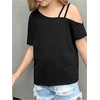 image:imageRoseSeek Girls Off The Shoulder Tops Short Sleeve Loose Summer T Shirt Tops Trendy Cold Shoulder TopsBlack