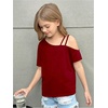 image:imageRoseSeek Girls Off The Shoulder Tops Short Sleeve Loose Summer T Shirt Tops Trendy Cold Shoulder TopsBurgundy