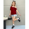 image:imageRoseSeek Girls Off The Shoulder Tops Short Sleeve Loose Summer T Shirt Tops Trendy Cold Shoulder TopsBurgundy