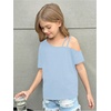 image:imageRoseSeek Girls Off The Shoulder Tops Short Sleeve Loose Summer T Shirt Tops Trendy Cold Shoulder TopsLight Blue