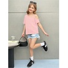 image:imageRoseSeek Girls Off The Shoulder Tops Short Sleeve Loose Summer T Shirt Tops Trendy Cold Shoulder TopsLight Pink
