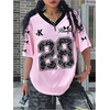 image:imageRoseSeek Girls Oversized Tshirts Number Graphic Jersey Shirts V Neck Short Sleeve Sports Tee Tops StreetwearPink