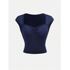 image:imageRoseSeek Girls Ruched Cap Sleeve Tops Sweetheart Neck Slim Fit Cropped T Shirts Cute Summer ClothesBlue