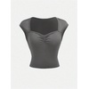 image:imageRoseSeek Girls Ruched Cap Sleeve Tops Sweetheart Neck Slim Fit Cropped T Shirts Cute Summer ClothesDark Grey