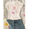 image:imageRoseSeek Girls Shirts 3 Packs Graphic Tees Vacation Hibiscus Top Crewneck Short Sleeve Cute Tops Summer Slim Fit T ShirtBeige Pink White