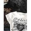 image:imageRoseSeek Girls Shirts 3 Packs Graphic Tees Vacation Hibiscus Top Crewneck Short Sleeve Cute Tops Summer Slim Fit T ShirtDark Black White